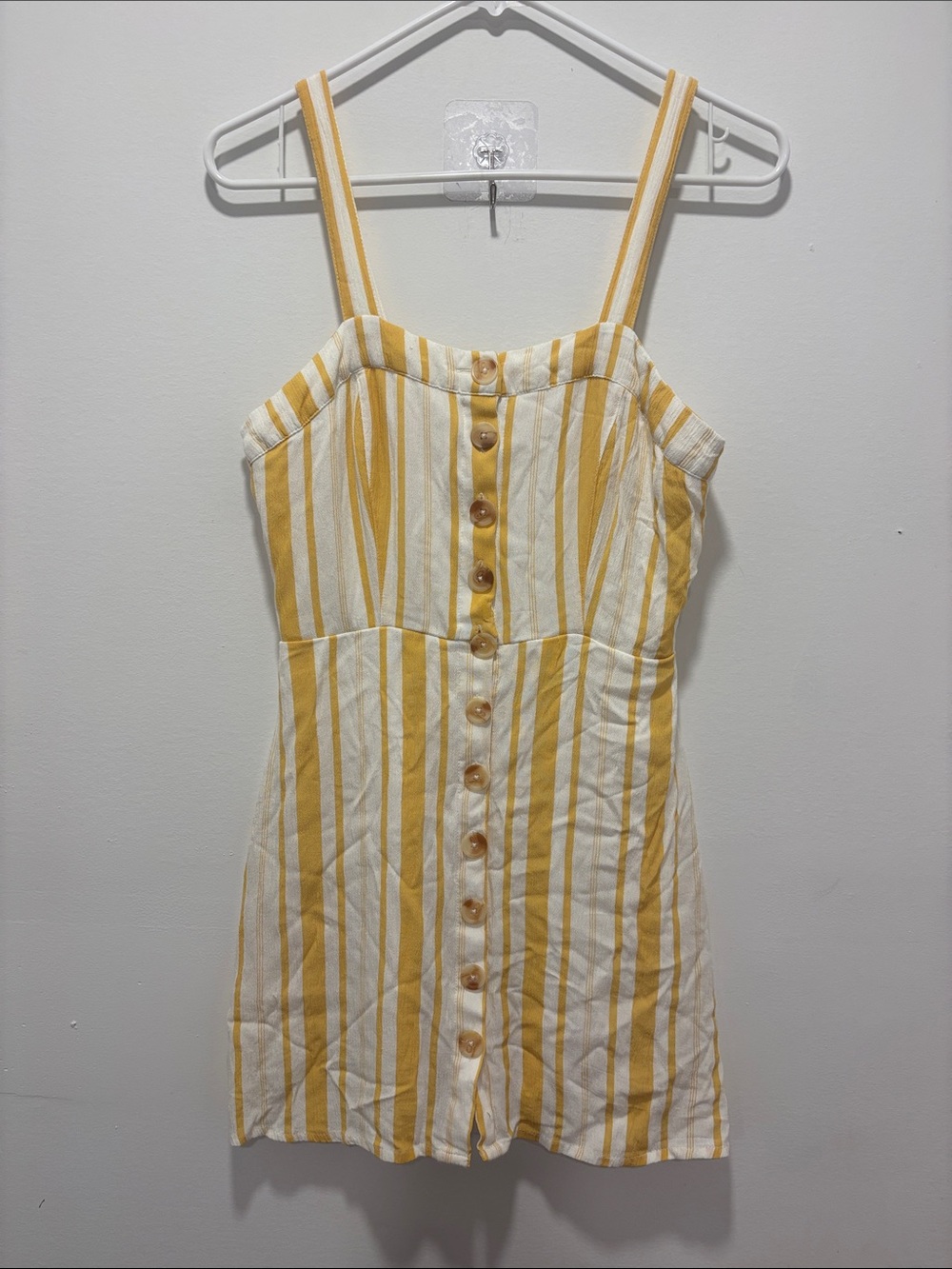 Dizzy Lizzy Womens Yellow & White Striped Button-Front Dress XS